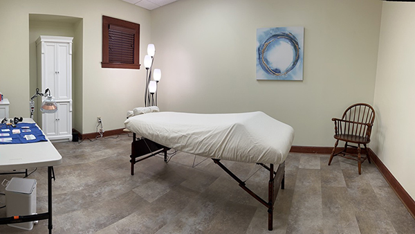 Treatment room of acupuncture therapy office in Winston-Salem